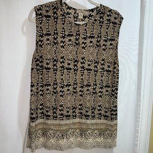 Le Pleat crinkle pleat top Sz XL sleeveless border print side vents